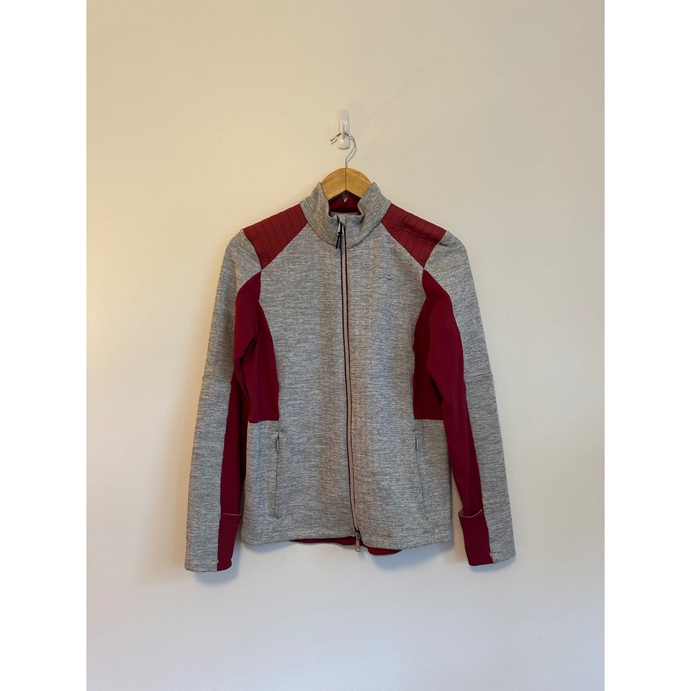 KJUS Radun Midlayer Jacket in Grey and Burgundy Herringbone | Size Medium